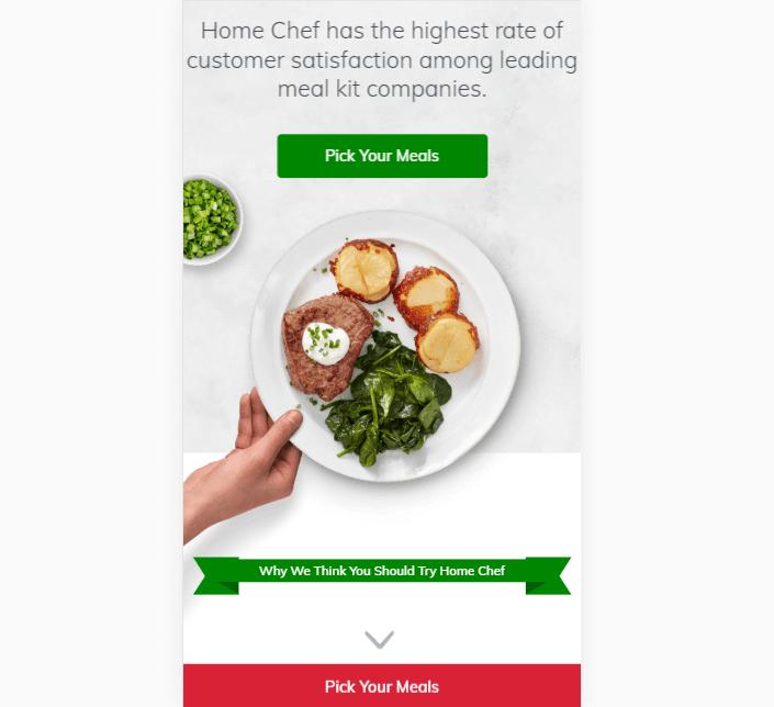 A landing page for Home Chef.