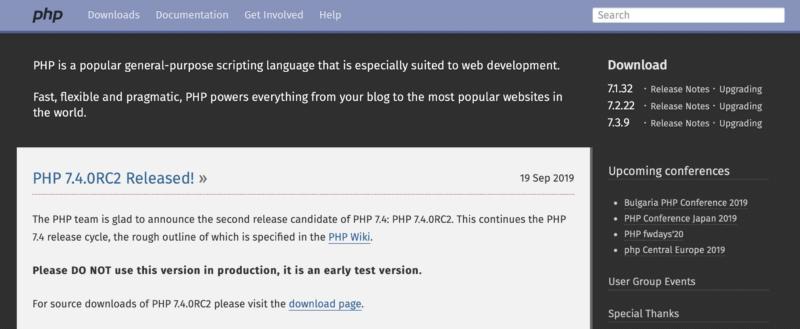 The PHP home page. 