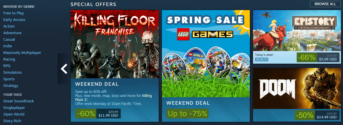 The Steam homepage.